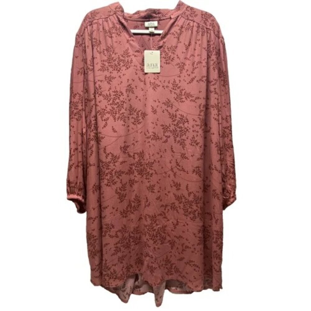 a.n.a. Women's Large Shirt Dress Pink Raspberry Floral Long Sleeve V-Neck NWT